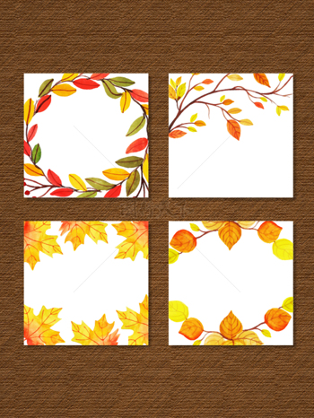 矢量水彩手繪秋天樹葉元素邊框