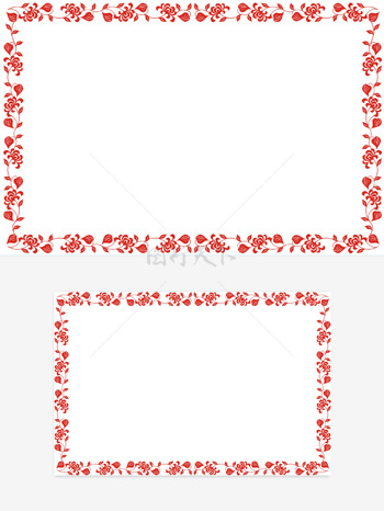 中國風紅色剪紙風花朵葉子邊框