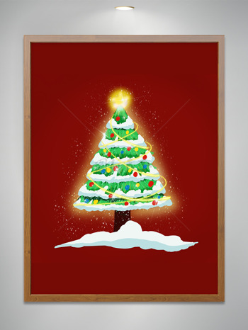 手繪雪天綠色圣誕樹