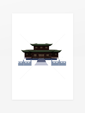 中式手绘城楼元素 