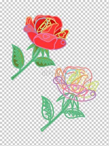 美丽红色玫瑰花霓虹灯招牌矢量图插画素材