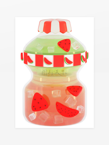 3d立体卡通西瓜奶瓶饮料水果饮品元素