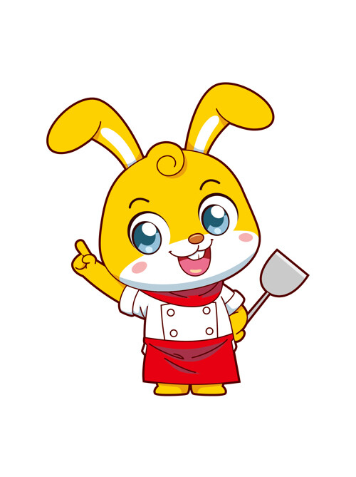 卡通餐饮可爱小兔厨师拿锅铲