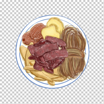 手绘牛肉生姜蜜枣粉丝一盘免抠元素美食