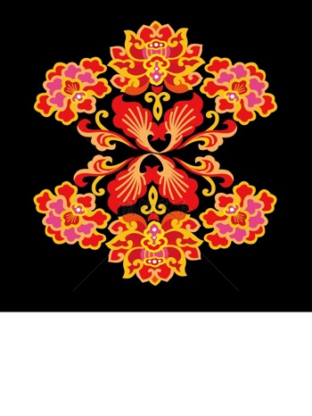  传统 欧式俄式 方形图案背景贴图 上下对称莲花红黄