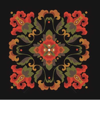 传统 欧式俄式 方形图案背景贴图 十字盛开花红绿