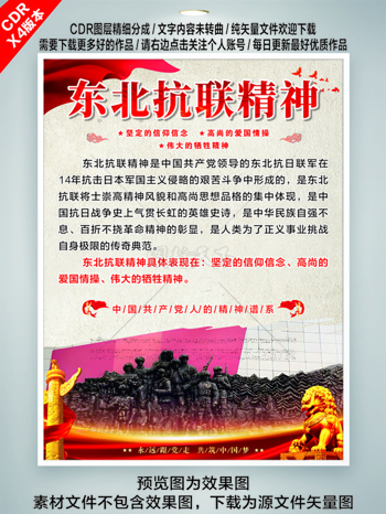 高尚爱国情操东北抗联精神党建海报