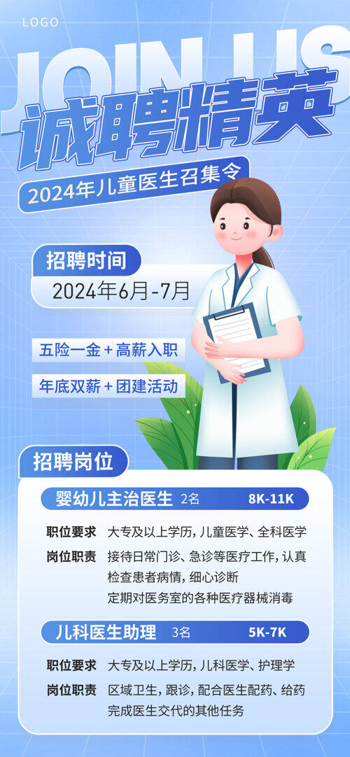 2024年儿童医生召集令招聘海报