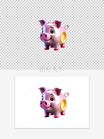  质感3D卡通彩色小猪存钱罐UI图标
