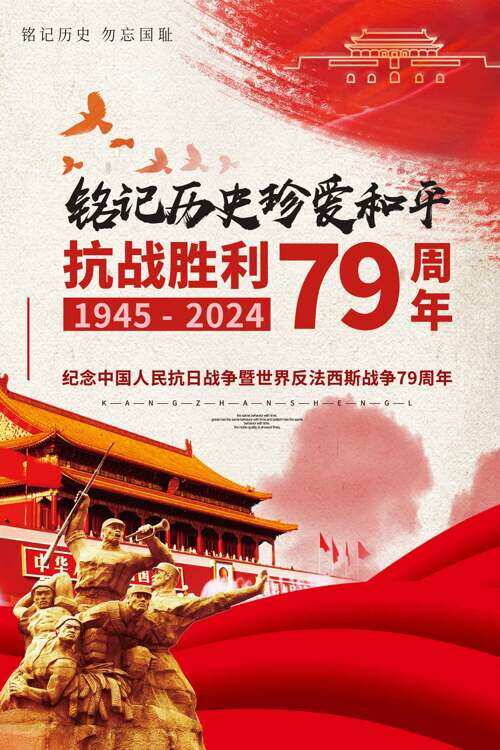 铭记历史珍爱和平抗战胜利79周年海报