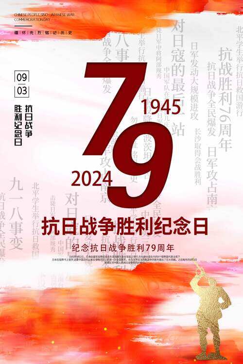 粉黄系列抗战胜利79周年纪念日海报